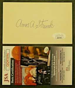 Amos Strunk 1889-1979 Signed 3x5 Baseball Index Card with JSA COA