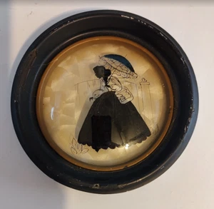Vintage Reverse Silhouette on Glass Woman Round Peter Watson Studio Hand Painted - Picture 1 of 6