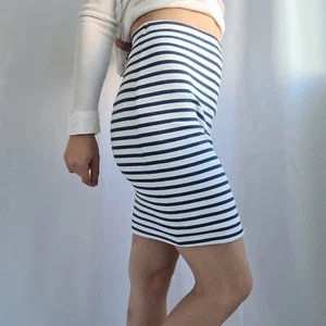 Marc Cain Sports Pencil Skirt Size N1 Cotton Stretch Lined Striped Nautical - Picture 1 of 20