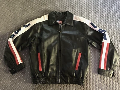 Chaqueta a Presión AMERICAN RIDER Hombres PEQUEÑA Cuero Bandera de Estados Unidos América Negra Cremallera Completa Foto 1 de 4