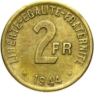 France - Coin - 2 Franc Franc Francs 1944 Aluminum Bronze - USA - Philadelphia - Picture 1 of 2