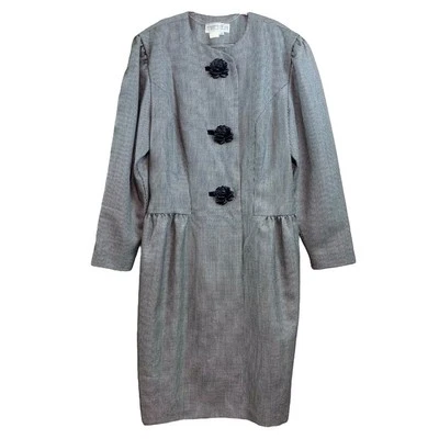 Chaqueta de vestir de colección Enrico Gelini mezcla de lana sin cuello a rayas gris negra talla 10 Foto 1 de 4