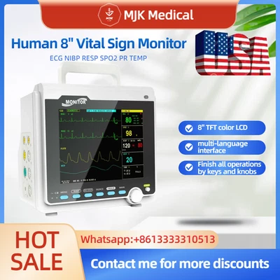 Monitor de Paciente Humano 8" Monitor de Signos Vitales ECG NIBP RESP SPO2 PR TEMP Foto 1 de 4