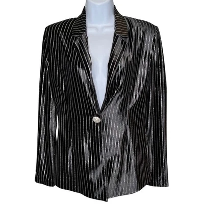 Blazer a rayas negro plateado Miss Circle para mujer talla M elegante glamoroso Foto 1 de 4