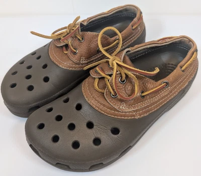 Crocs Islander Pitcrew Boat Shoes Clogs Brown Lace Up Men Size 8 Women 10 - Image 1 of 4