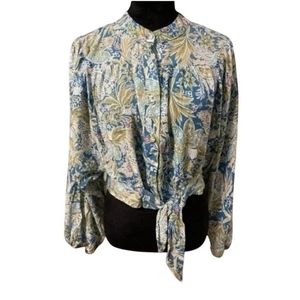 Rachel Roy blau Blumen Tie Front Cropped Bluse Shirt Top M Neu mit Etikett - Bild 1 von 4