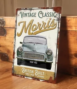 Personalisiertes Morris Minor Metall Garage Schild Vintage Oldtimer 200x305 mm - Bild 1 von 7
