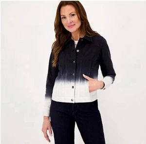 Women with Control My Wonder Denim Jacket, Size LG, Ombré Black & White - Picture 1 of 9