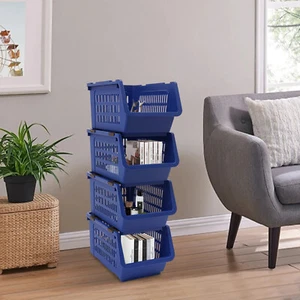 4 PCS Stacking Storage Baskets, PP Plastic Stackable Organizer Bins 76x34x24cm - Picture 1 of 16