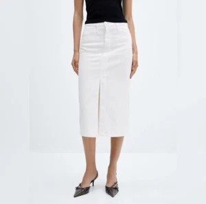 NWT Michael Kors White Stretch Denim Midi Pencil Skirt Size 16 - Picture 1 of 4
