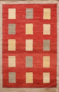 Checked Modern Gabbeh Oriental Area Rug Dining Room Handmade Wool Carpet 6'x8'
