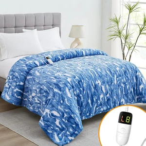 Heated Electric Blanket Throw, Soft Faux Rabbit Fur Heating Blanket with 10 Heat - Picture 1 of 6