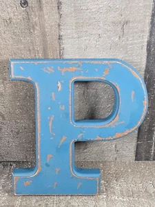 Vintage 6" Wood Letter "P" Wall Art | Chippy Paint Rustic Industrial Decor - Picture 1 of 4