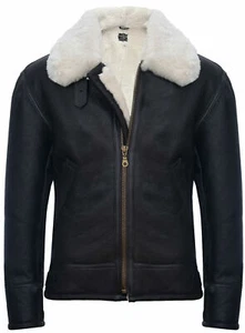 Mens Sheepskin Jacket B3 Flying Leather Classic RAF Aviator Pilot Brown Cream - Picture 1 of 6