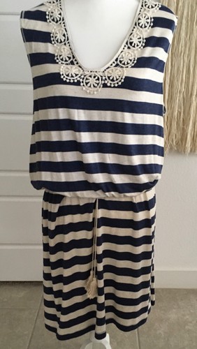 VETEMENTS Abito smanicato donna Max Studio extra large blu navy e panna a righe nuovo con etichetta $98