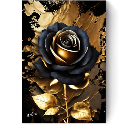 LEINWAND BILD BLUMEN SCHWARZE ROSEN ABSTRAKT SCHWARZ GOLD OPTIK WANDBILDER 5004 - Bild 1 von 4