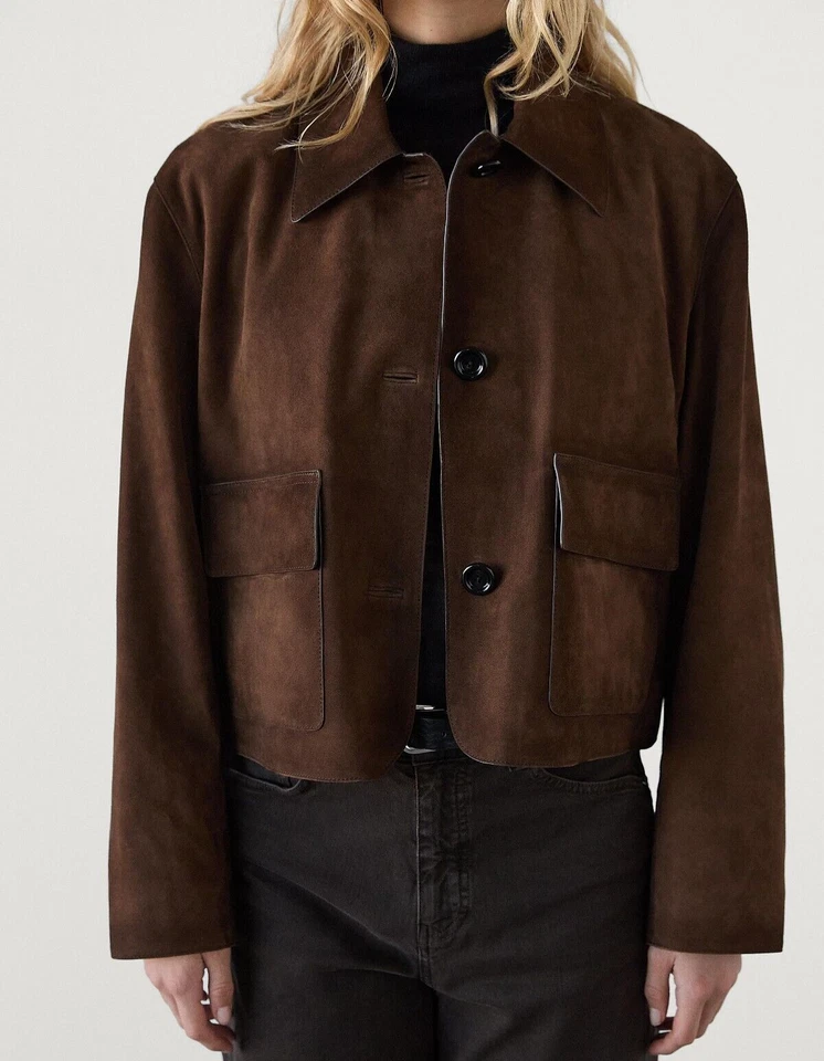 Women's Vintage 100% Real Suede Leather Jacket Brown Latest Cropped Jacket Coat - Image 1 of 4