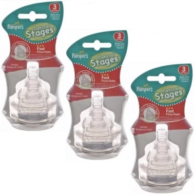 3件装帮宝适自然阶段2件装硅胶奶嘴快速流动阶段3婴儿6米+ — 第 1/4 张图片