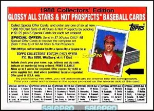 TOPPS 1988 GLOSSY ALL STARS BASEBALL RARE PROSPECTS REDEMPTION w/ ARROW ERROR - Picture 1 of 2