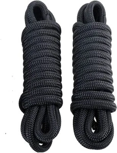 2 Pack 5/8 Inch 25FT Double Braid Nylon Boat Dock Line Marine Mooring Rope Black - Picture 1 of 12