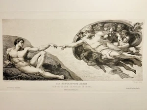 Miguel Ángel Buonarroti Capilla Sixtina Adam Antiguo grabado en acero 1868 - Imagen 1 de 10