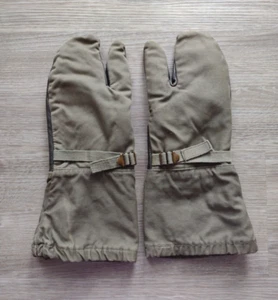 Vintage Military Trigger Finger Mittens Canvas & Leather Shell Mens Glove  - Picture 1 of 5
