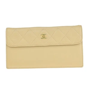 CHANEL CC Logo Matelasse Mini Pouch Wallet Coin Case Leather Beige Gold 66FA692 - Picture 1 of 12
