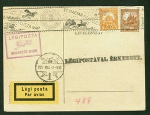 UNGARN 1927 Budapest-Györ Flugkarte mit Rollenstempel & Sonderflugbeschriftung  - Bild 1 von 2