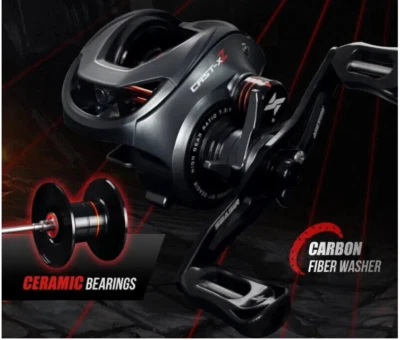 Carretel de lançamento de isca Cast X2 7.3:1 rolamento de cerâmica híbrido lavadora de fibra de carbono - Imagem 1 de 4