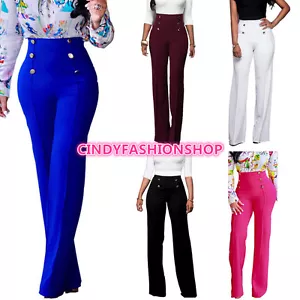 Mujeres Verano Informal Palazzo Cintura Alta Carrera Pierna Ancha Pantalones Sueltos #PL - Imagen 1 de 2