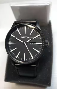 Nixon The Sentry Leather A105 005 Black / White Men's Analogue Watch Day Date - Picture 1 of 21