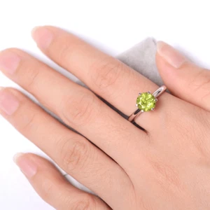 Green Peridot Women Ring Round Cut Natural Gemstone 925 Sterling Silver Ring - Picture 1 of 5