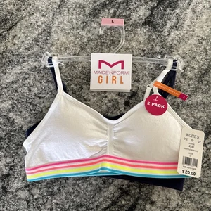 MAIDENFORM GIRL 2 PACK SEAMFREE CROP BRAS - STRIPE NAVY SIZE Large NWT #360 - Picture 1 of 6