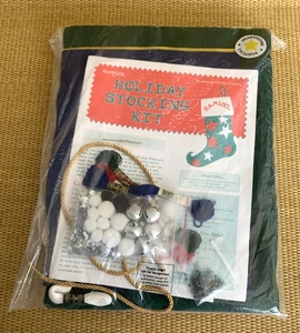 Vtg Christmas Felt Stocking Kit Jingle Bells Pom Poms Sequins Hearthsong Makes 3 - Picture 1 of 6