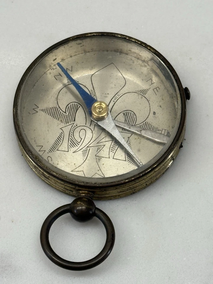 1947 Boy Scout World Jamboree French brass compass with transit lock Rare - Image 1 of 4