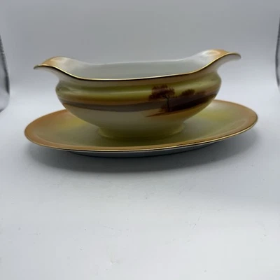 NORITAKE CHINA TREE IN THE MEADOW GRAVY BOAT WITH UNDERPLATE  8.5" RED MARK - Image 1 of 4
