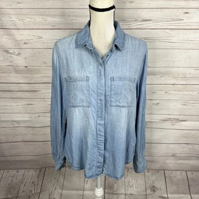 Camisa abotonada Lola River para mujer cambray talla mediana azul lengüeta enrollable Tencel Foto 1 de 4