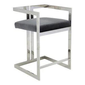 Pangea Home Kenzie 23.6" Velvet/Steel Counter Stool in Gray/Silver - Picture 1 of 2