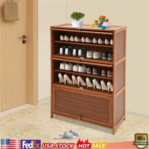 Gabinete de almacenamiento organizador de zapatos de 6 niveles de bambú de entrada de 32" con 3 puertas abatibles - Imagen 1 de 21