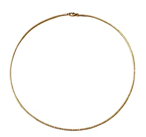 14K Yellow Gold Necklace Signed Au Italy Wire Omega Collar Chain Diamond Cut 16” - Picture 1 of 12