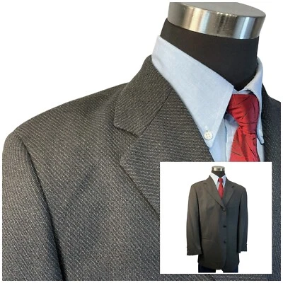 44R HUGO BOSS New Wool Suit Jacket Sport Coat Blazer Tweed charcoal Beige Ribbed - Image 1 of 4