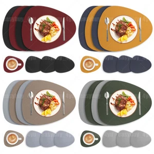 Set of 4 PU Leather Dual-Sided Table Mats Placemats & Coasters Waterproof Mats - Picture 1 of 45