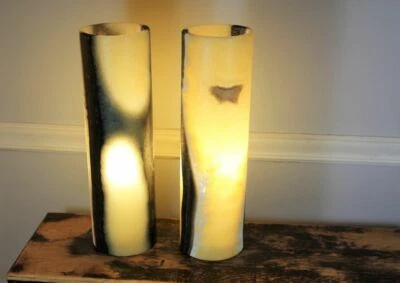 Smoky-Orange Onyx stone desk lamp, 16" - Stunning tones - Image 1 of 4