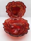 Vintage Set Of 2 Ruby Red Indiana Flash Glass Logan Berry And Leaves Bowls