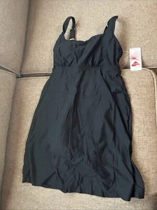 Costume da bagno Lands End taglia 6 scollo quadrato 1 pz nero controllo corto coppa D - Foto 1 di 20