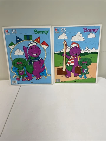 Lot Of 2 Vtg Barney  Dinosaur Puzzle Milton Bradley 1992 Lyons Group Kids 25pc Cover