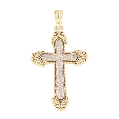 Colgante Cruz Religiosa Ornamentada 1.25" Sin Cadena Oro 10k Multicolor 1.55 Gramos Foto 1 de 4