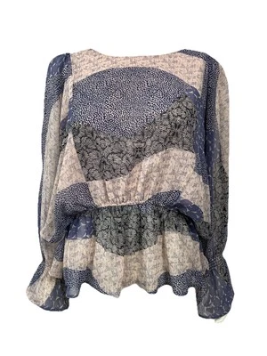 Blusa Top Mujer BB DAKOTA Azul Chifón Boho Náutico Poeta Pirata Dolman M Foto 1 de 4