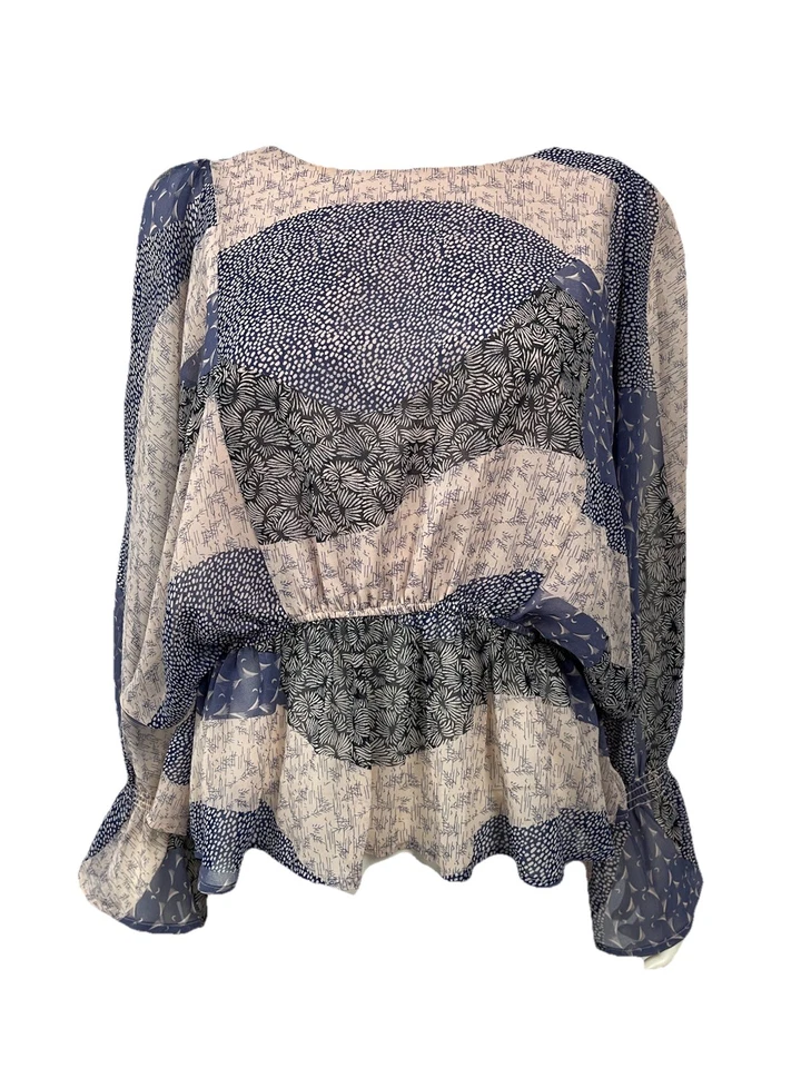 Blusa Top Mujer BB DAKOTA Azul Chifón Boho Náutico Poeta Pirata Dolman M Foto 1 de 4