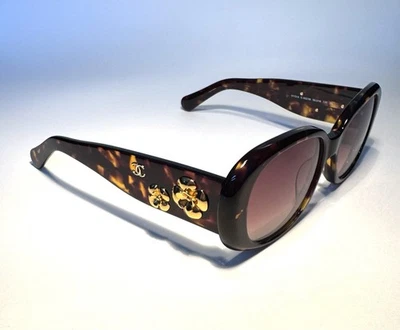 Chanel Rectángulo Marrón Degradado Lentes Pulido Marco de Acetato Tortuga con Dorado Foto 1 de 4